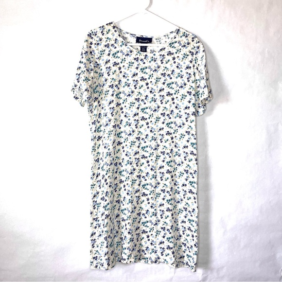 Vintage 90s Denim & Co Ditsy Floral Mini Dress Womens Size Large Short Sleeve - Picture 1 of 7
